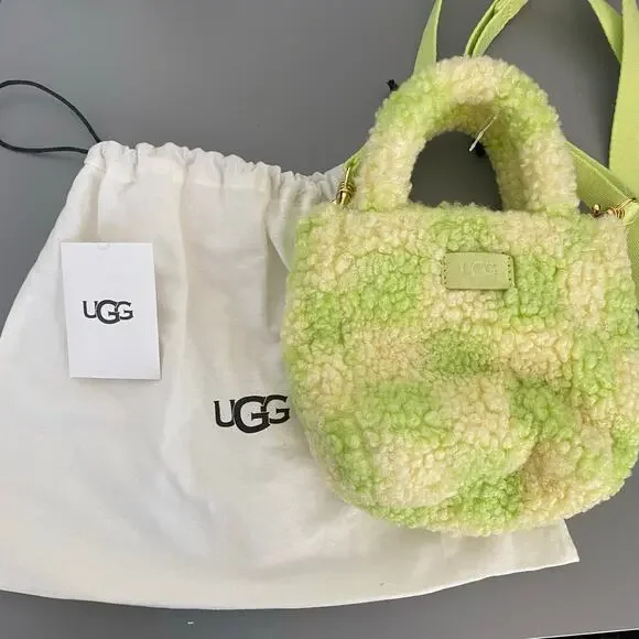 UGG Maribel Mini Sherpa Bag Crossbody Green Checkered - Picture 5 of 9